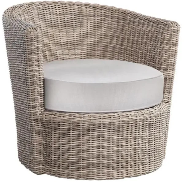 Noelani Off White Upholstered Brown Woven Wicker Outdoor Swivel Arm Chair