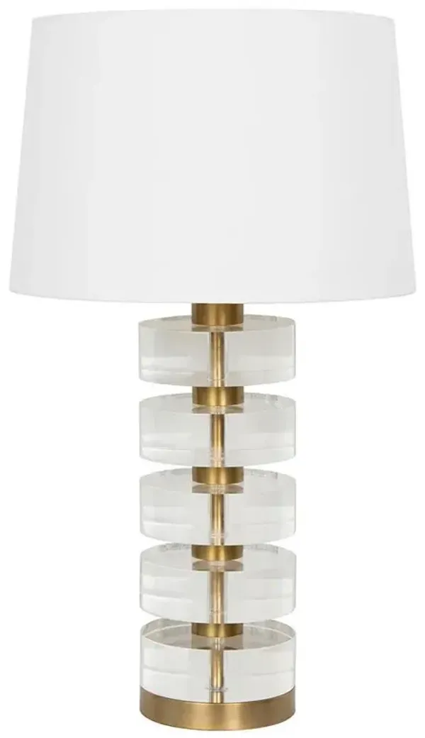 Worlds Away Cybill Modern Brass Metal Clear Acrylic White Linen Shade Table Lamp
