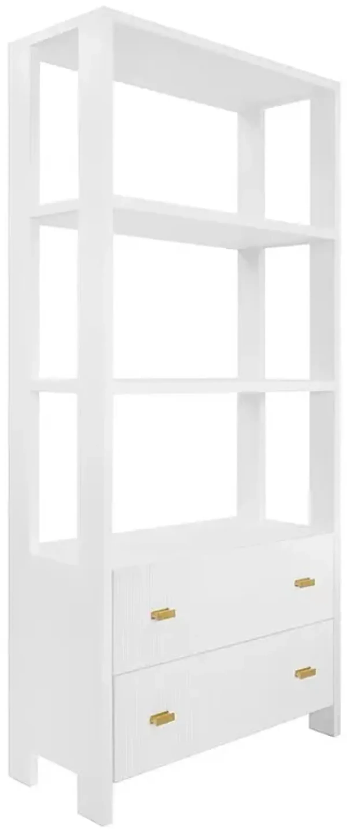 Worlds Away Davie Modern Classic White Oak Wood Fluted Etagere