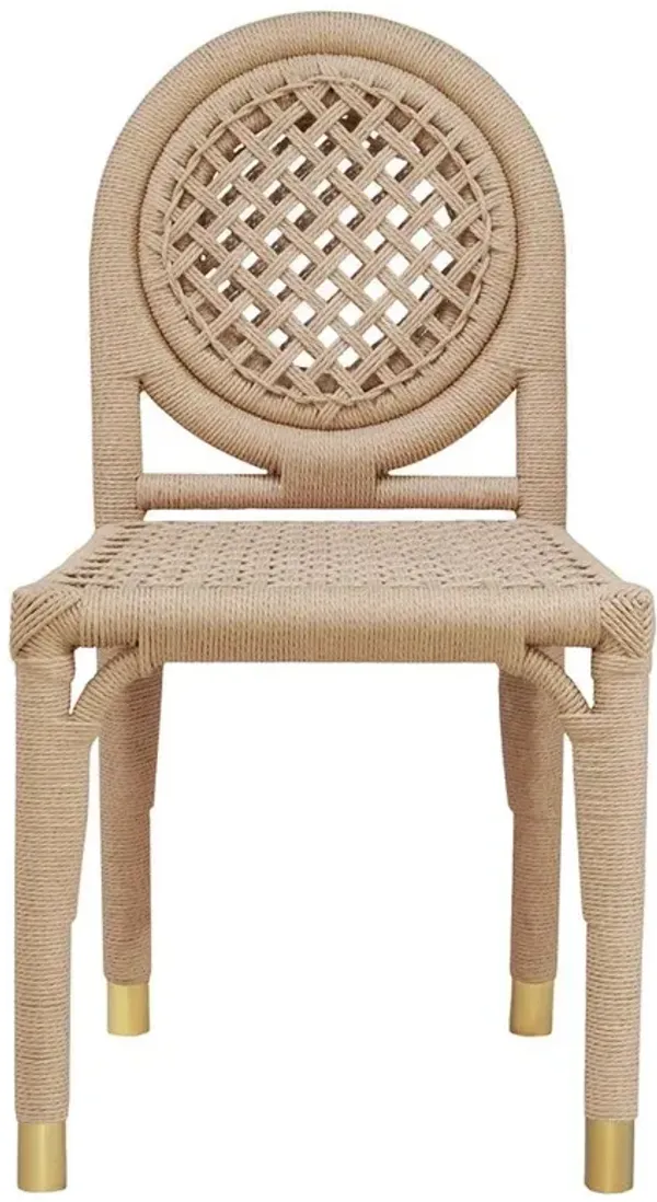Worlds Away Gentry Coastal Beach Natural Rattan Wrapped Brass Dining Side Chair