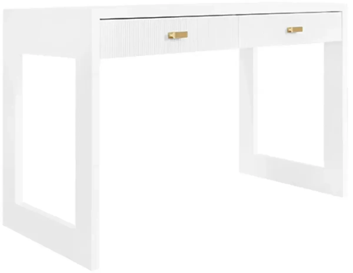 Worlds Away Larkin Modern Classic Matte White Wood Brass Rectangular Desk