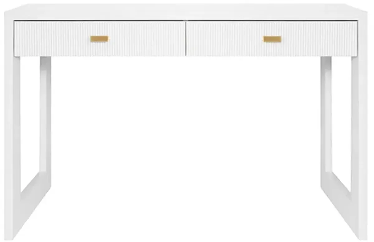 Worlds Away Larkin Modern Classic Matte White Wood Brass Rectangular Desk