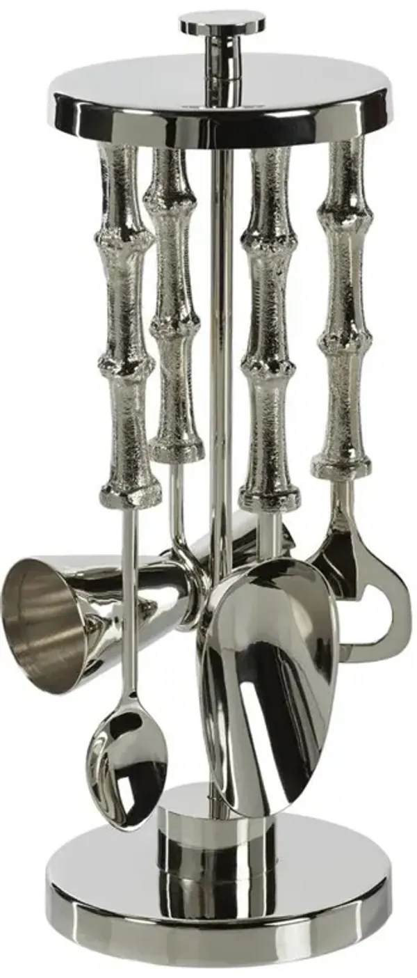 Frankie Industrial Loft Silver Textured Aluminum 5 Piece Bar Tool Set