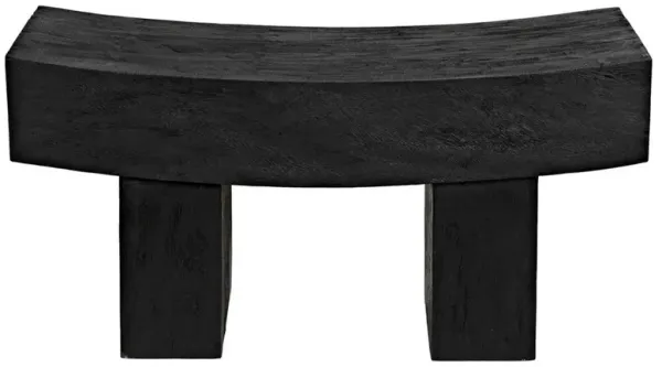 Junel Rustic Lodge Burnt Black Wood Curved Stool