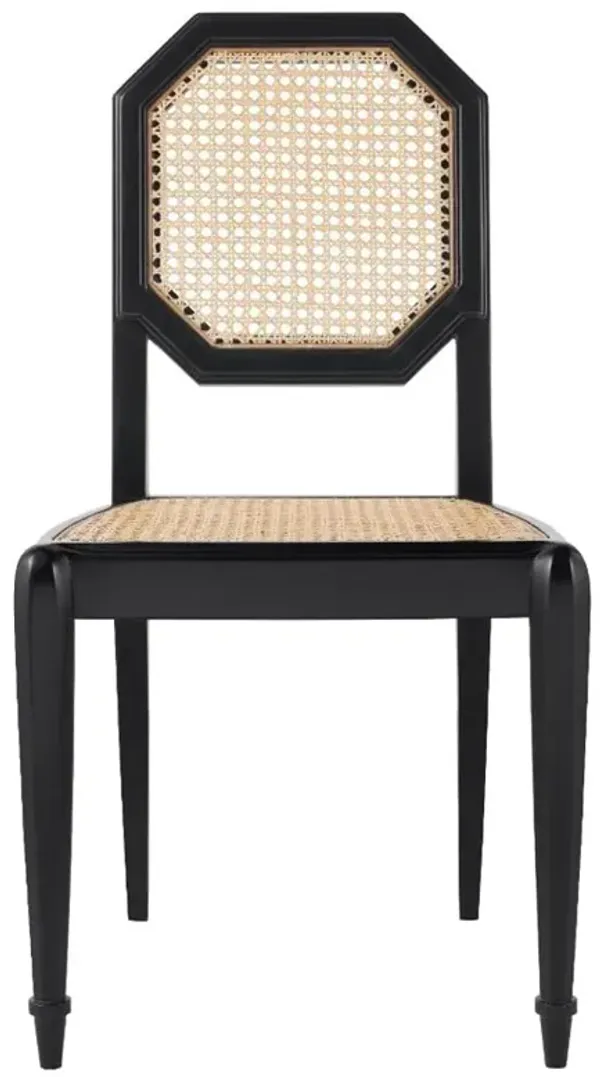Leila Coastal Bleached Cane Back Black Wood Dining Side Chair