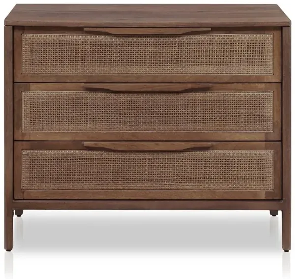 Rhian Coastal Beach Brown Mango Wood Woven Cane 3 Drawer Nightstand