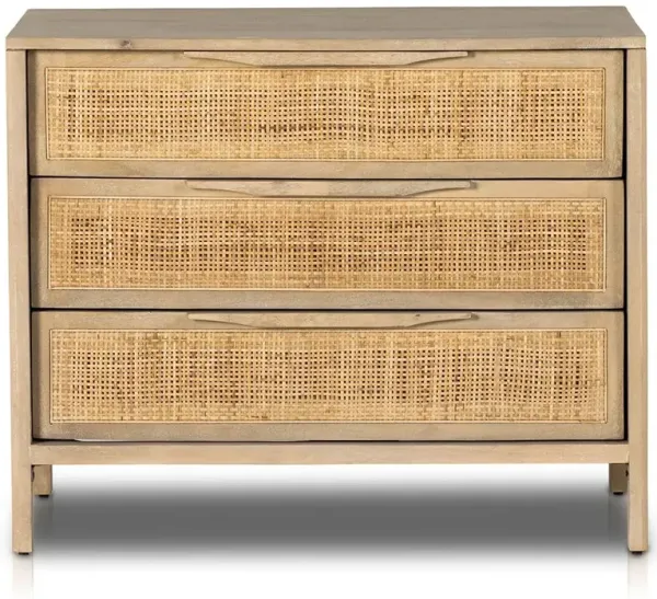 Rhian Coastal Beach Natural Mango Wood Woven Cane 3 Drawer Nightstand
