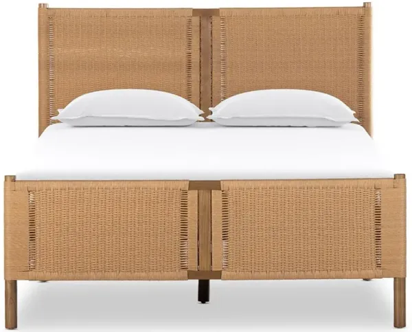 Lynda Coastal Beach Brown Woven Rope Wood Classic Bed - King