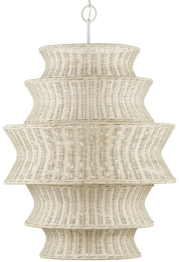 Andrea Coastal Beach Bleached Natural Rattan 5 Tier Chandelier - Large