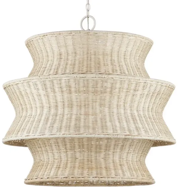 Andrea Coastal Beach Bleached Natural Rattan 3 Tier Chandelier - Medium