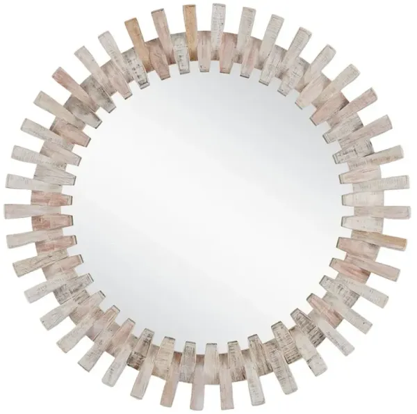 Charlie Modern Classic Whitewash Wood Round Wall Mirror