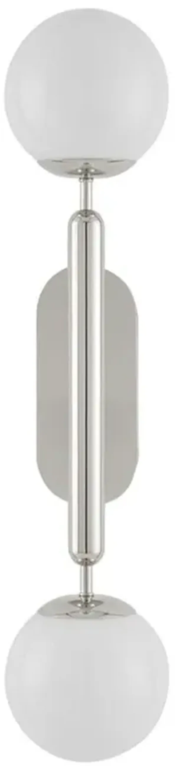 Alina Modern Classic Nickel Metal White Glass Globe Double Armed Sconce