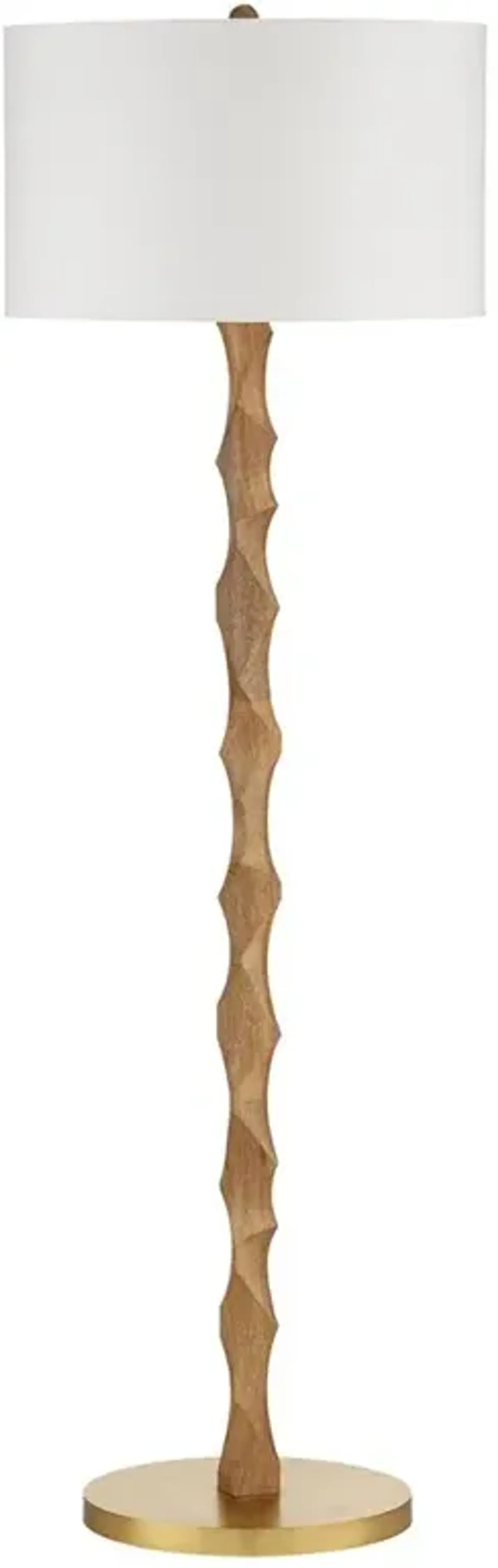 Everly Coastal Beach Natural Wood Brass Metal Base Floor Lamp
