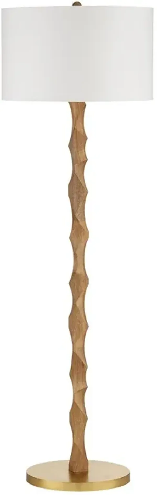 Everly Coastal Beach Natural Wood Brass Metal Base Floor Lamp