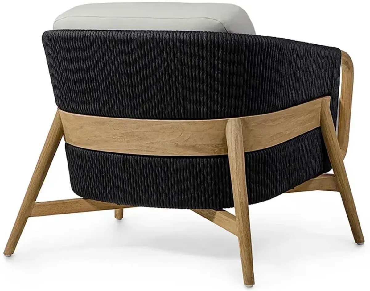 Palecek Casey White Cushion Black Rope Natural Brown Teak Outdoor Lounge Chair