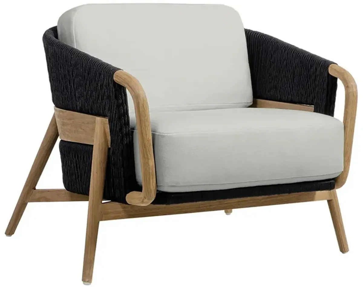 Palecek Casey White Cushion Black Rope Natural Brown Teak Outdoor Lounge Chair