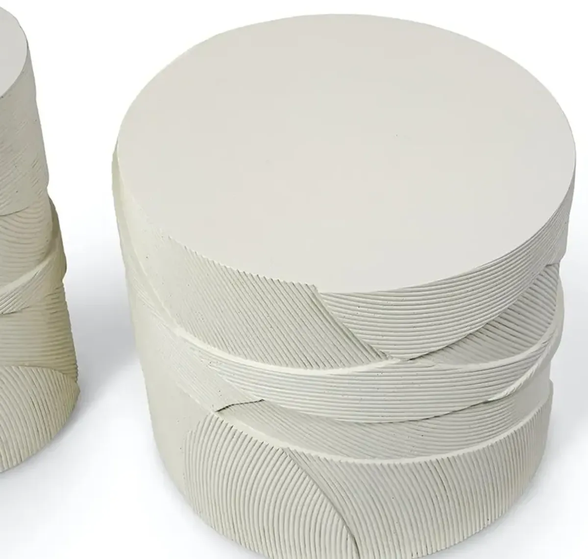 Palecek Sloane Modern Classic White Stone Drum Round Outdoor Side Table