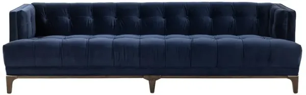 Allen Mid Century Navy Blue Velvet Brown Wood Frame Tufted Sofa - 91.25"W