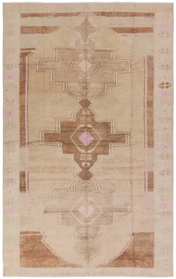 Phoebe Global Bazaar Medallion Tan Pink Patterned Rug - 5'x8'