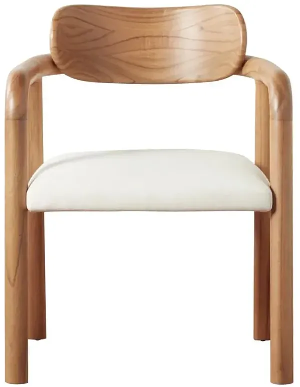 Sarah Coastal White Upholstered Linen Seat Brown Wood Dining Chair