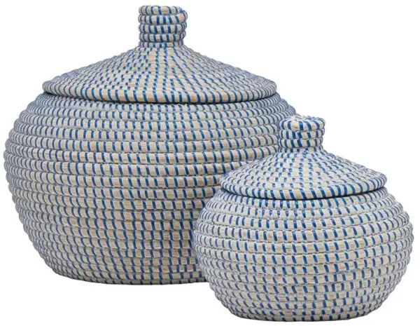 Pigeon and Poodle Roslyn Navy Woven Whitewashed Seagrass Round Basket - Set of 2
