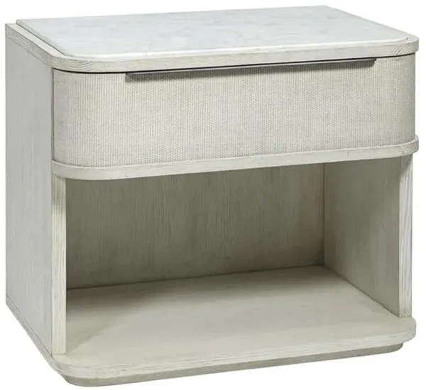 Palecek Argenta White Marble Top Cane Wrapped Wood Frame 1 Drawer Nightstand