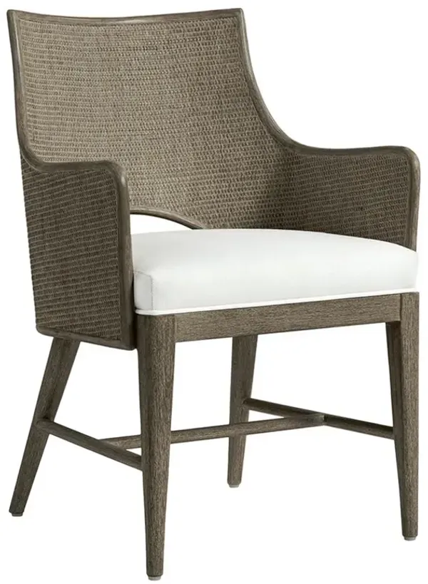 Palecek Avalon Coastal White Performance Grey Wood Woven Cane Dining Arm Chair