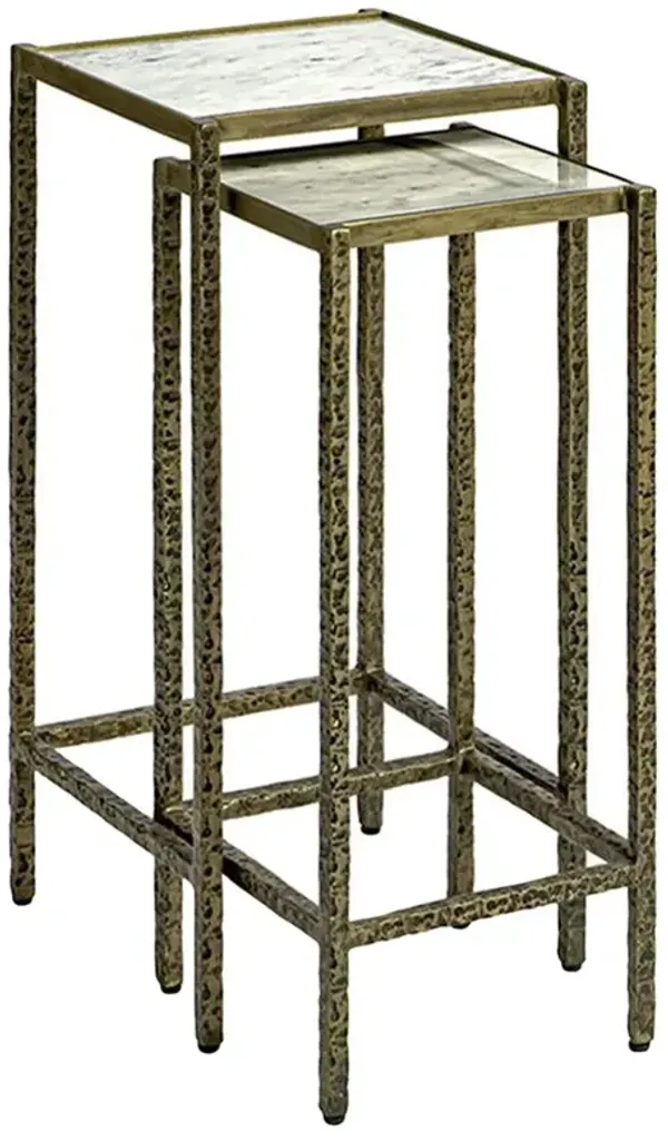 Palecek Baxter White Marble Top Gold Iron Square Nesting Side Table - Set of 2