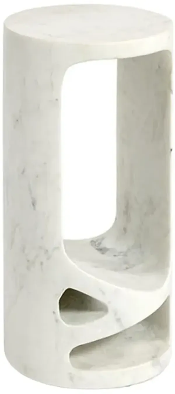 Palecek Lena Modern Classic White Marble Round Accent Side Drink Table - Large