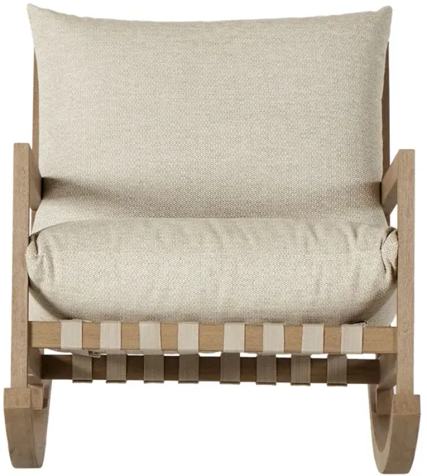 Addison Coastal Beach Beige Upholstered Brown Teak Wood Outdoor Rocking Chair