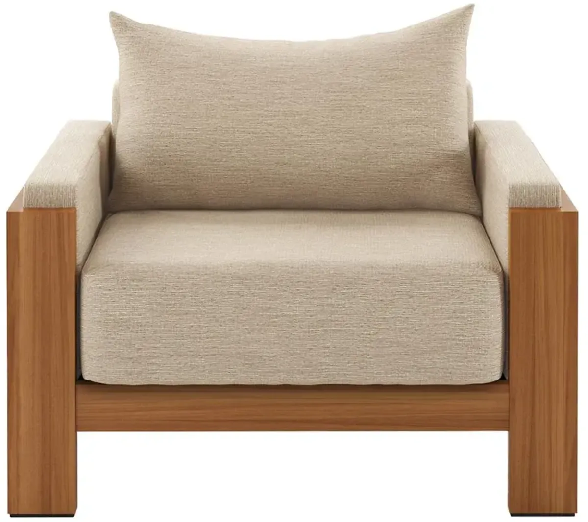 Charles Coastal Cream Upholstered Natural Teak Wood Outdoor Lounge Arm Chair