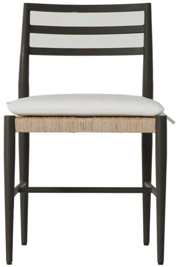 George Mid Century White Cushion Woven Wicker Aluminum Frame Outdoor Side Chair