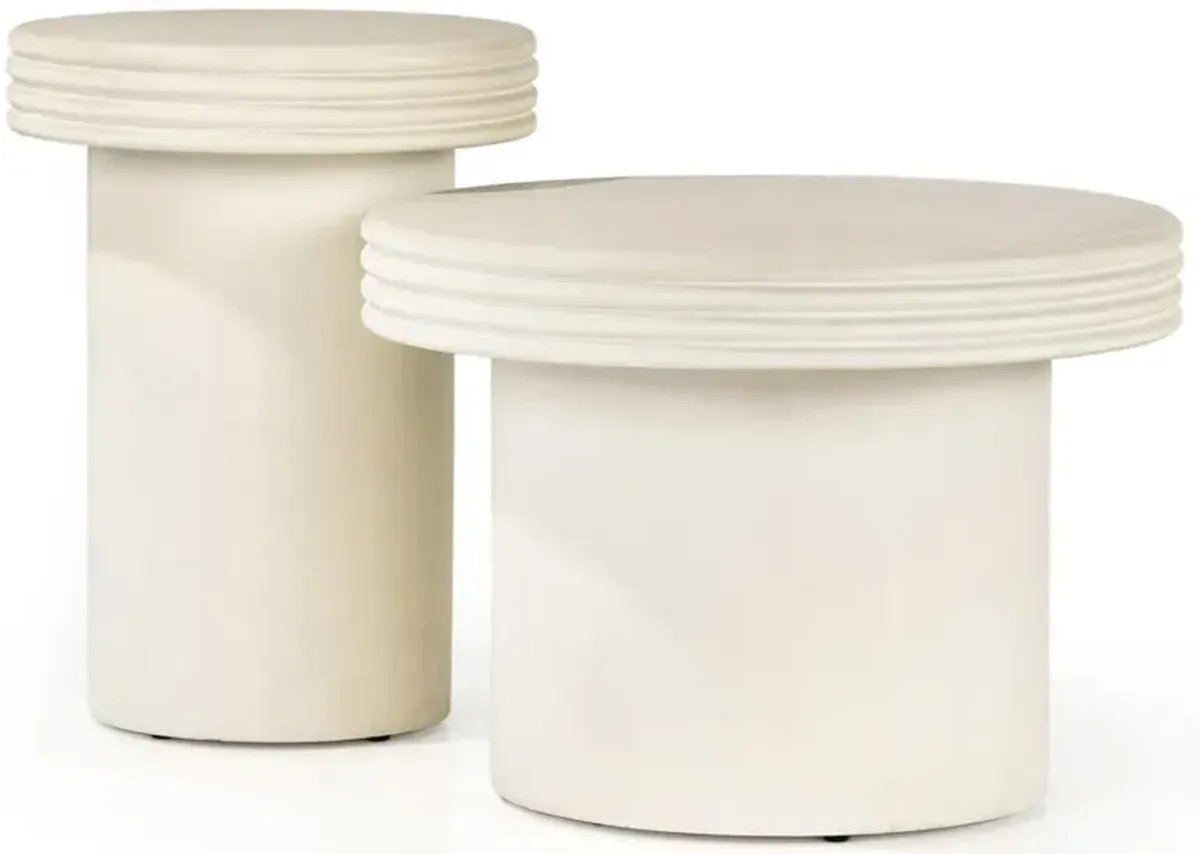 Zaynah Industrial White Concrete Round Outdoor Nesting End Table - Set of 2