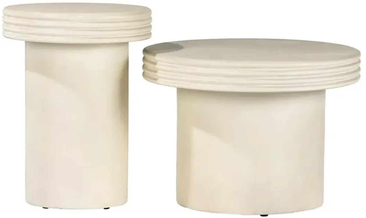 Zaynah Industrial White Concrete Round Outdoor Nesting End Table - Set of 2