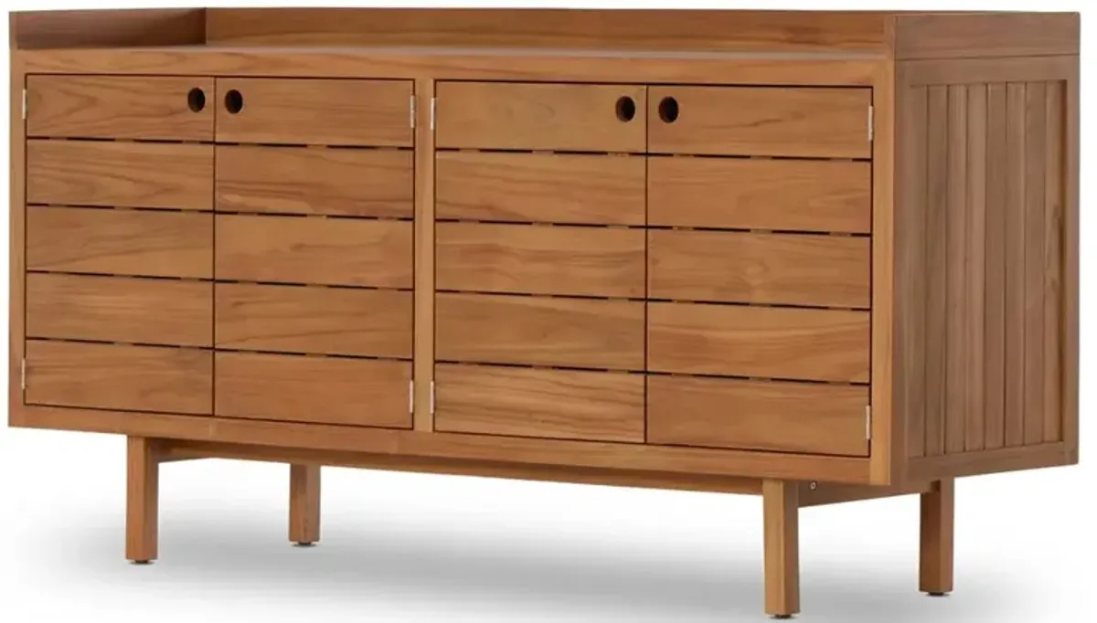 Yulla Rustic Lodge Natural Solid Teak Wood 4 Door Outdoor Sideboard