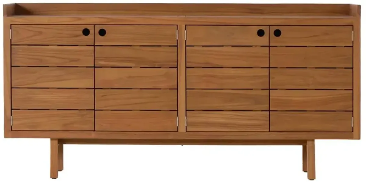 Yulla Rustic Lodge Natural Solid Teak Wood 4 Door Outdoor Sideboard