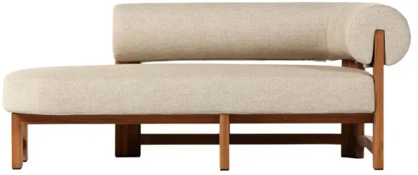 Carlo Mid Century Beige Upholstered Natural Teak Outdoor Chaise - RAF