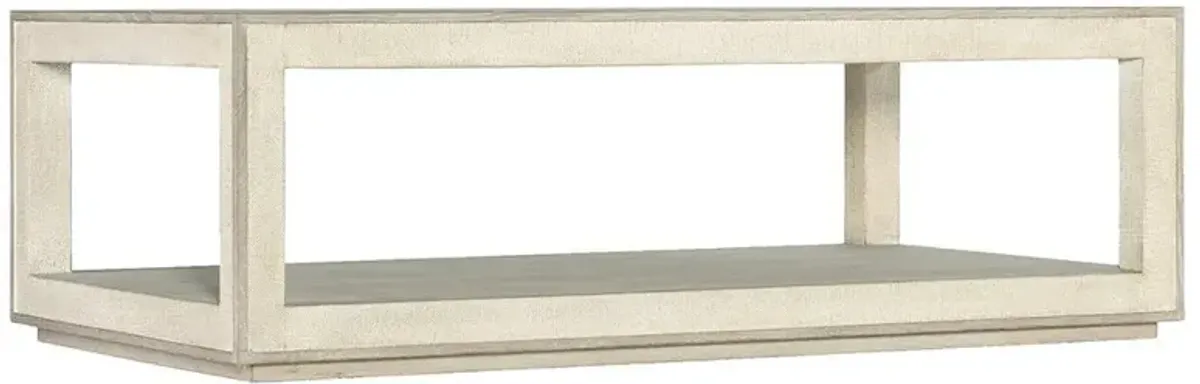 Frederick Coastal Cream Burlap Brown Oak Wood Rectangular 2 Tier Coffee Table