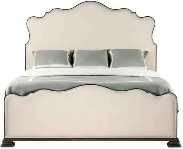 Henry French Country Beige Upholstered Black Wood Frame Classic Bed - Cal King