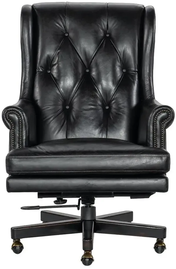 Harry Rustic Lodge Black Upholstered Leather Button Tufted Swivel Office Chair