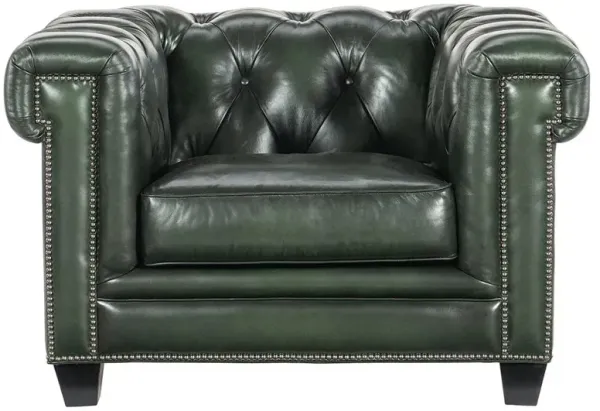 Harry Rustic Green Upholstered Leather Tufted Chesterfield Living Room Chair