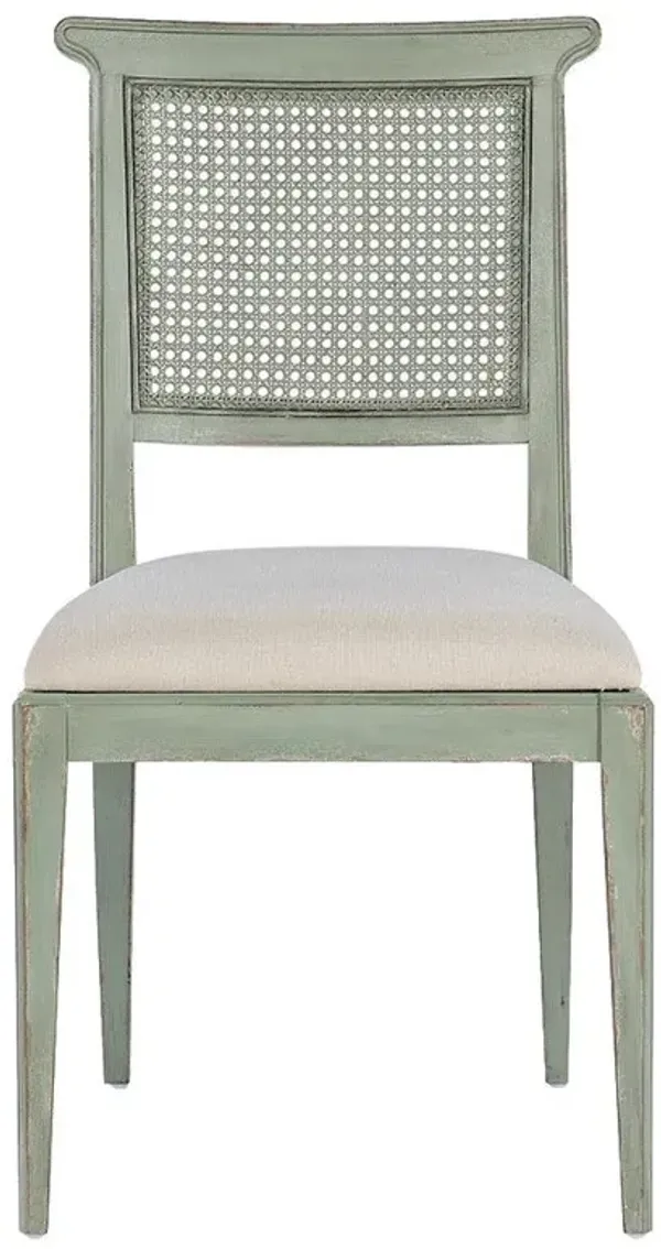 Nestryl French Cream Performance Green Wood Woven Cane Back Dining Side Chair
