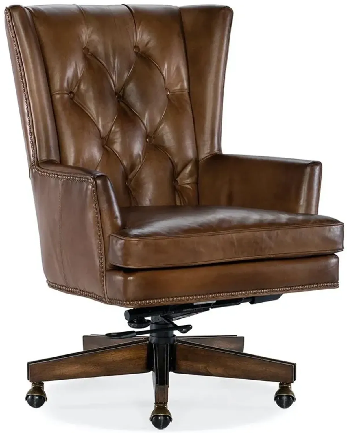 Stanley Rustic Brown Upholstered Leather Button Tufted Swivel Executive Chair