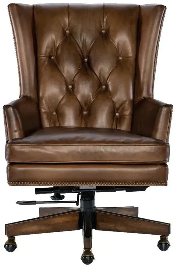 Stanley Rustic Brown Upholstered Leather Button Tufted Swivel Executive Chair