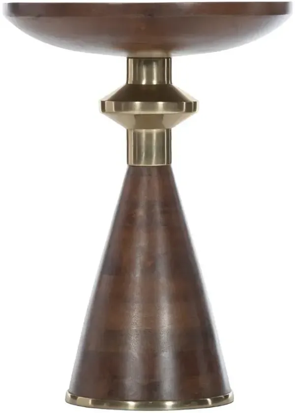 Kendra Mid Century Brown Mango Wood Gold Metal Accent Round Side Table