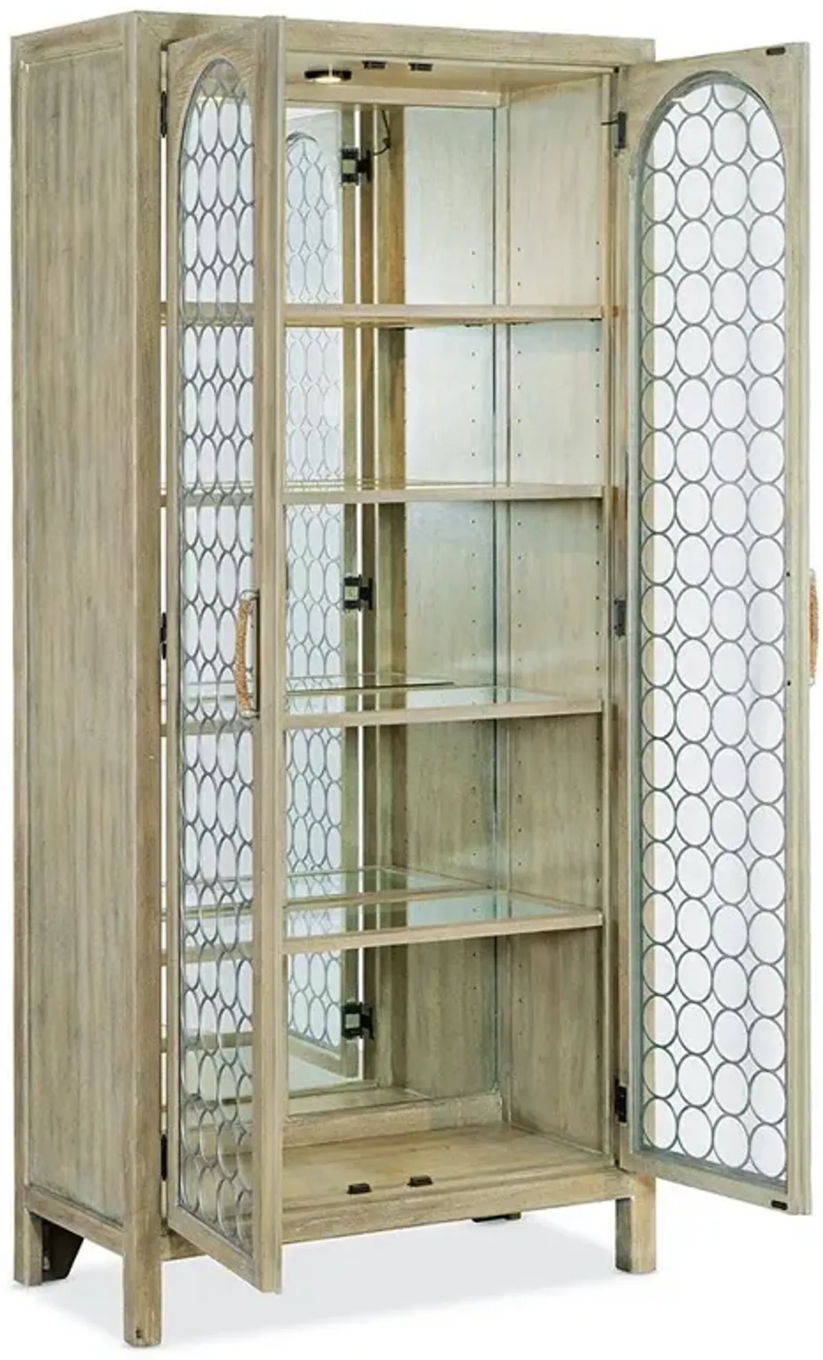 Rumi Modern Classic Patterned Metal Fretwork Antique Mirror Display Cabinet