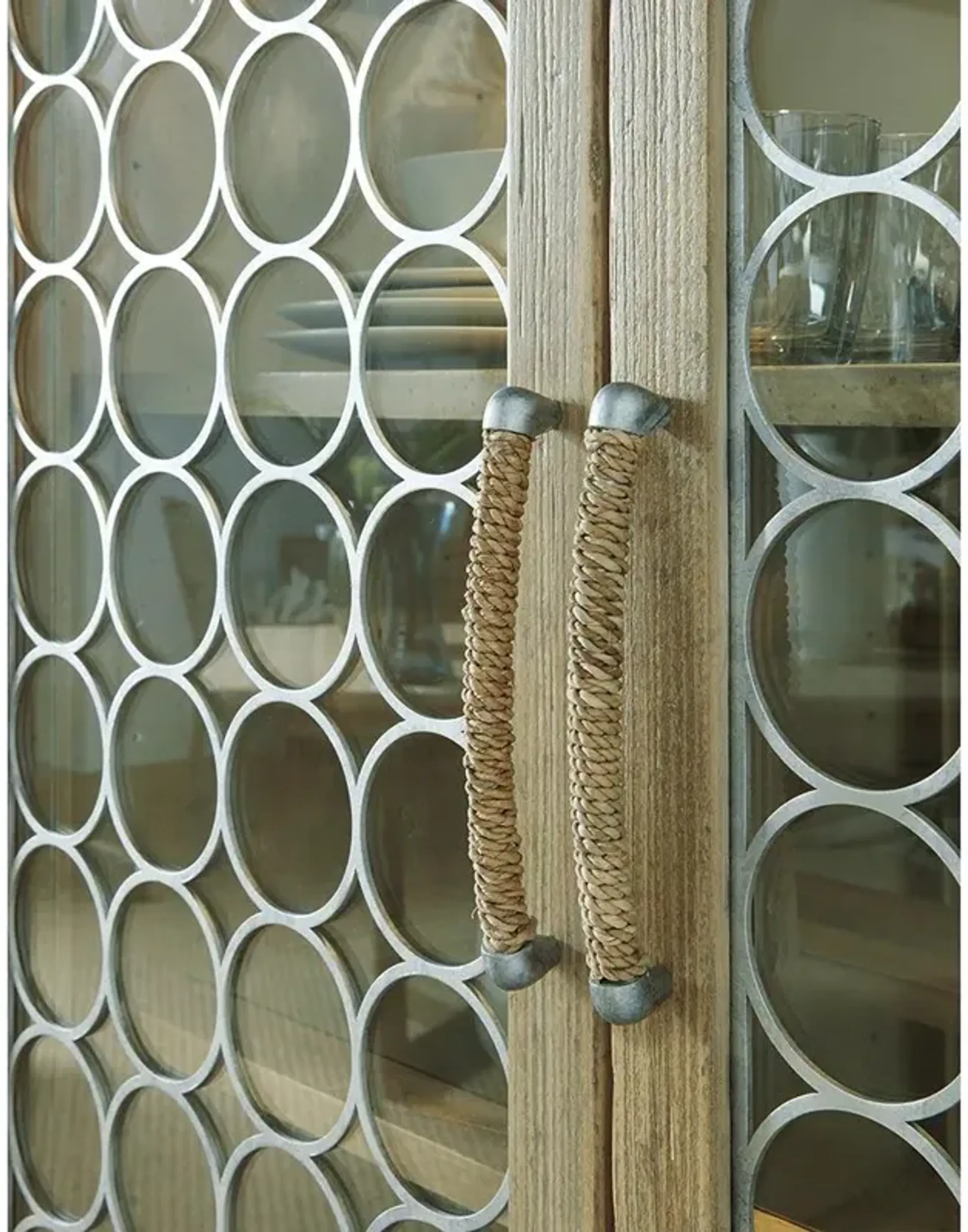 Rumi Global Bazaar Glass Doors 4 Shelf Natural Wood Closed Back Display ...