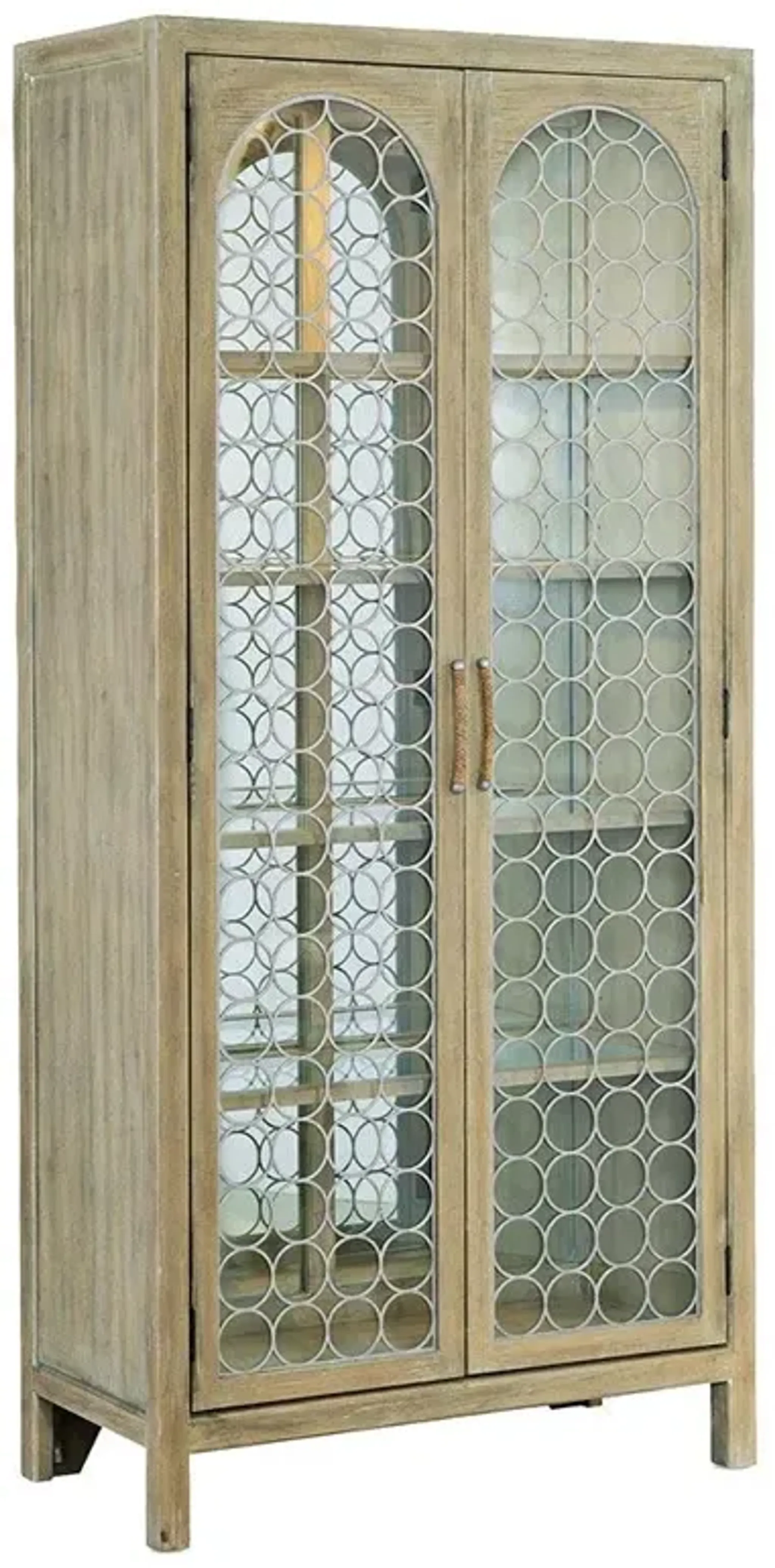 Rumi Global Bazaar Glass Doors 4 Shelf Natural Wood Closed Back Display ...