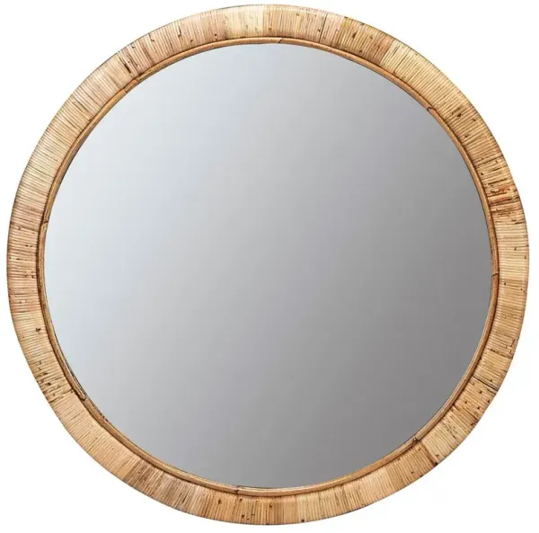 Stevie Coastal Beach Natural Rattan Frame Round Wall Mirror