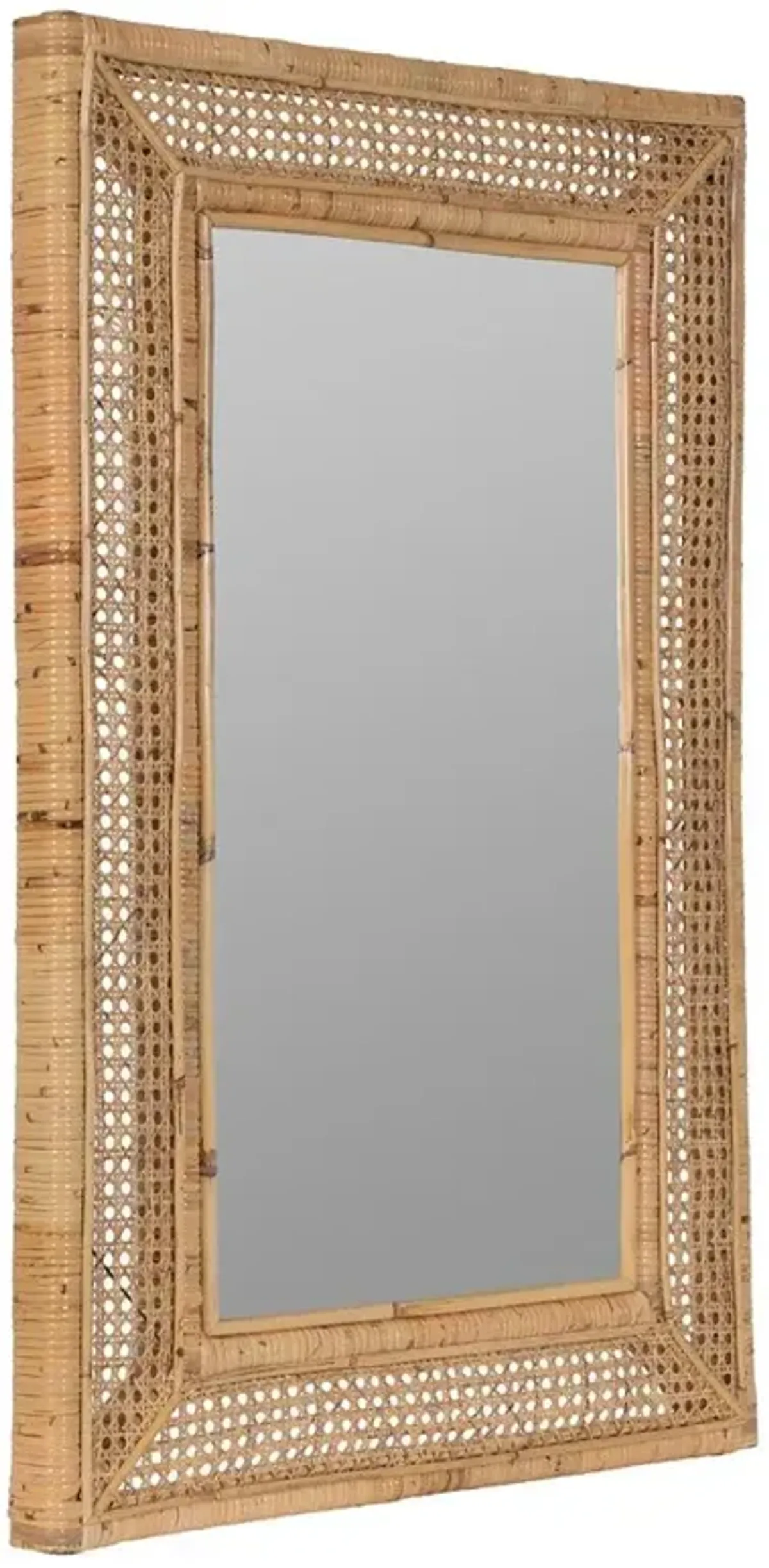 Maya Coastal Natural Rattan Beveled Frame Wall Mirror